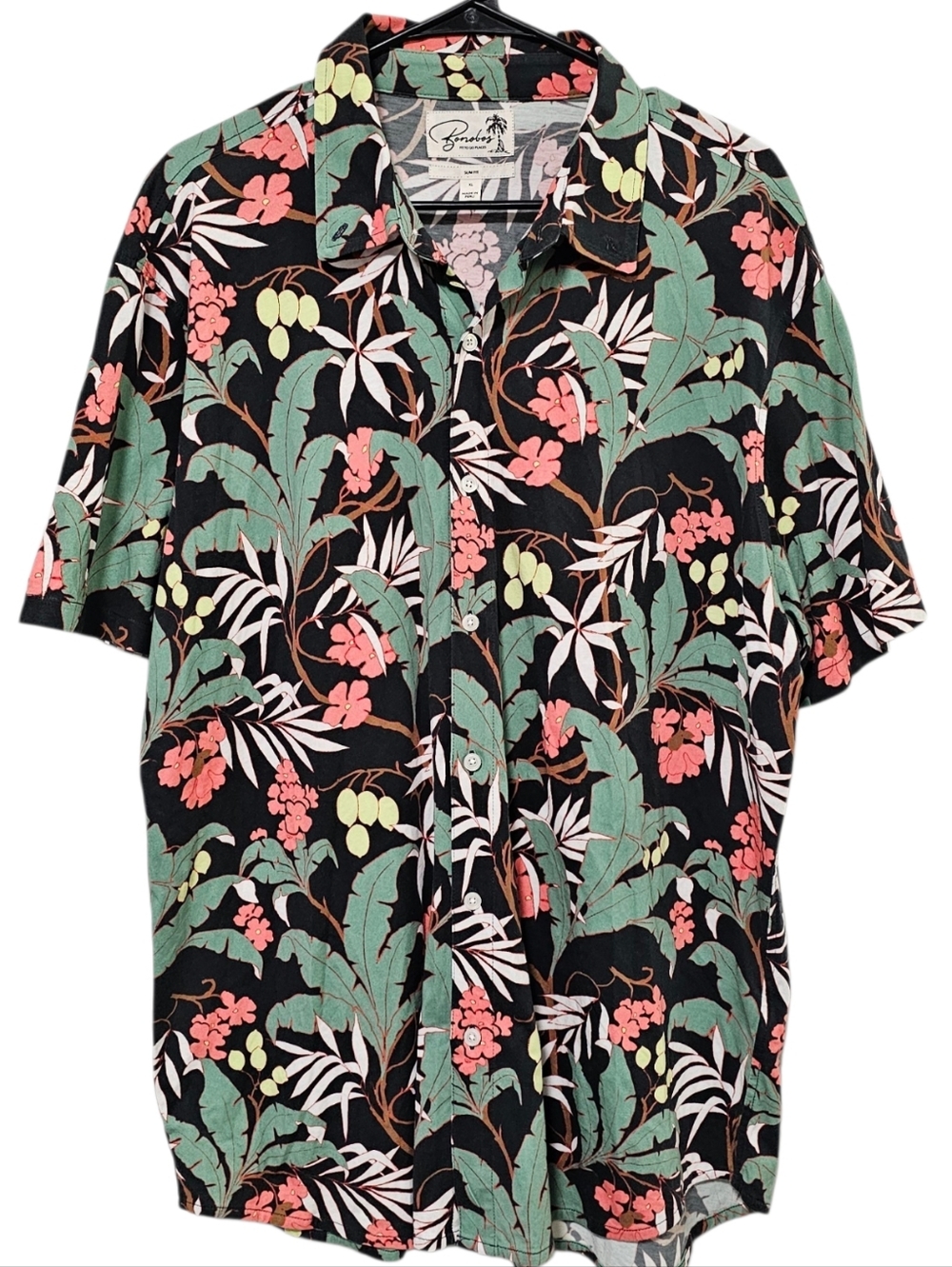 Bonobos Men's Floral Short Sleeve Hawaiian Button Down Slim Fit Size L